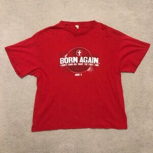 Vtg Y2K Born Again Christian Graphic T-Shirt Red Bible Verse John 3 Mens 2XL